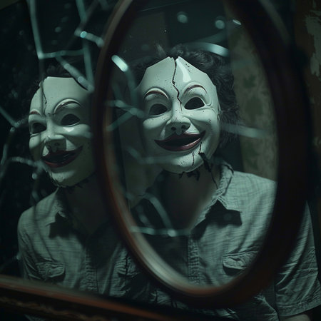 Portrait of a scary zombie girl in the mirror. Halloween.の素材