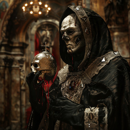 Portrait of a gothic woman with skull in her hands.の素材