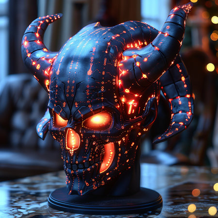 Neon head of a devil with neon lights. 3d renderingの素材