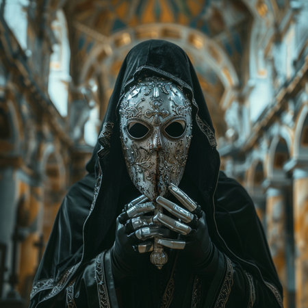 Mysterious woman in the gothic church. Halloween.の素材