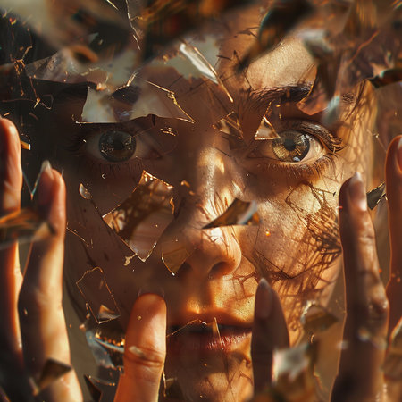 Fantasy portrait of a beautiful woman with broken glass. 3d renderingの素材