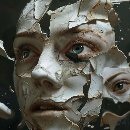 Artistic portrait of a girl with painted face. 3d renderの素材