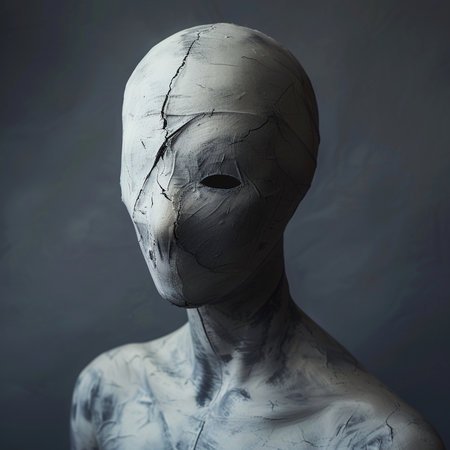 artistic portrait of a woman with clay mask on her face.の素材