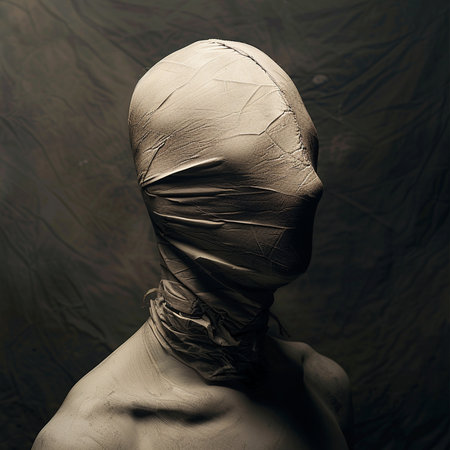 Portrait of a woman in a gauze bandage on her headの素材