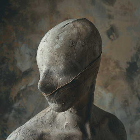 Mannequin head with face mask on dark background. 3d renderingの素材