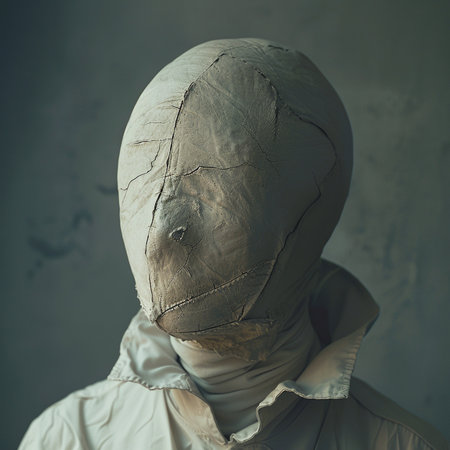 man in a white raincoat with a hood on his head.の素材