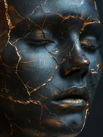 Closeup portrait of a woman's face with cracked skin. 3d renderingの素材