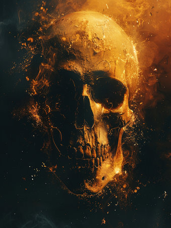 Skull in fire on black background. Halloween background. 3d renderingの素材