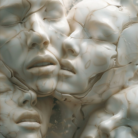 Close up view of the face of a woman in white marble.の素材