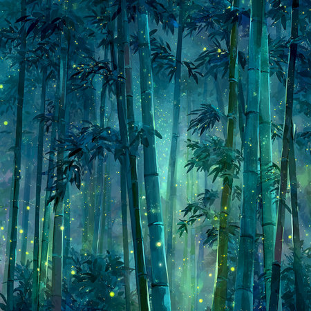 Bamboo forest at night. Watercolor illustration for your design.の素材