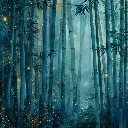 bamboo forest at night with stars and lights, grunge backgroundの素材