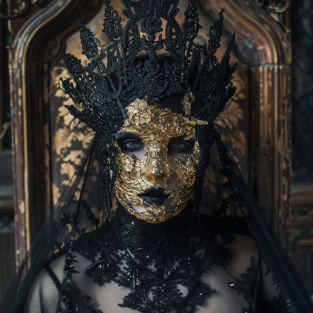 Portrait of a beautiful woman in a Venetian mask.の素材