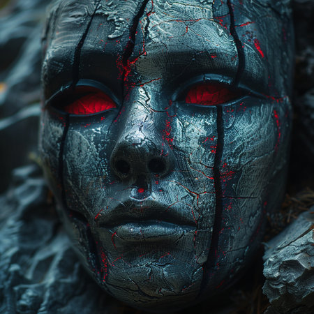 Zombie face in the forest. Halloween concept. Selective focus.の素材