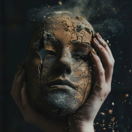 Fantasy portrait of a woman with clay mask on her face.の素材