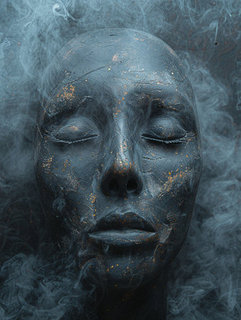 Face of a woman in the smoke. Conceptual image of death.の素材
