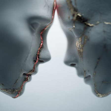 3d rendered illustration of a man and a woman face made of glassの素材