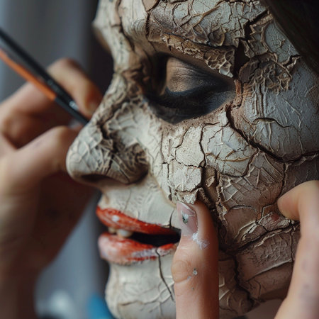 Makeup artist applying clay mask on the face of a woman.の素材