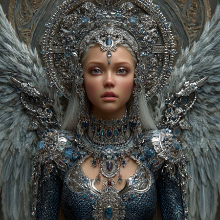 Portrait of a beautiful girl with angel wings. Fantasy image.の素材