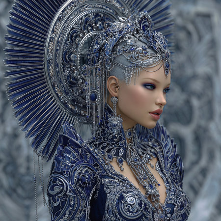 3D rendering of a beautiful Asian woman in a fantasy costume.の素材