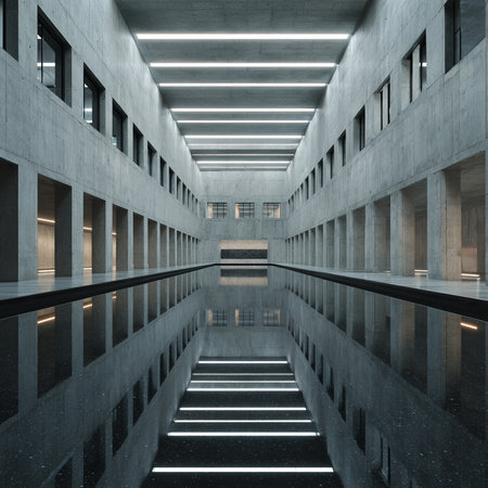 Abstract modern architecture background, empty open space interior. 3D renderingの素材