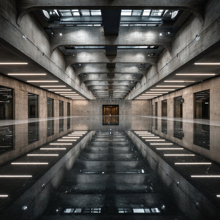 3d rendering of an empty corridor in a modern office building.の素材
