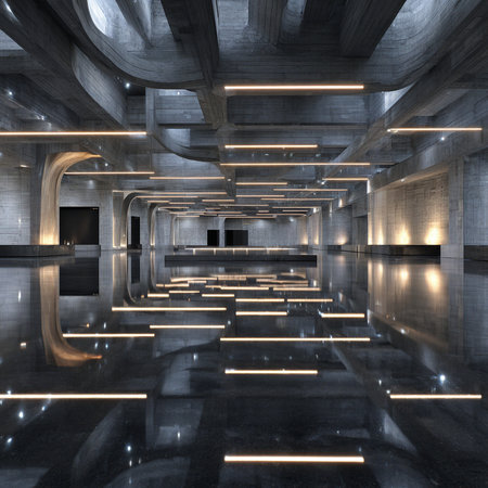 Abstract modern architecture background, empty open space interior. 3D renderingの素材