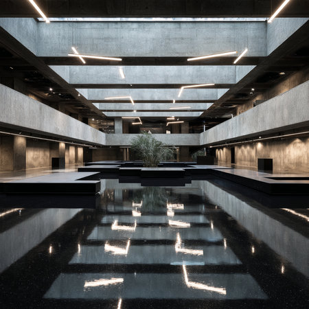 Interior of modern office building with glass floor, black and whiteの素材