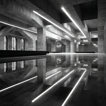 Abstract modern architecture background, empty open space interior. 3D renderingの素材