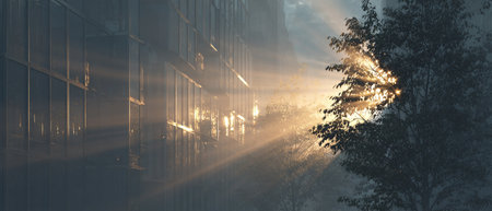 Morning fog in the city. 3d rendering, 3d illustration.の素材