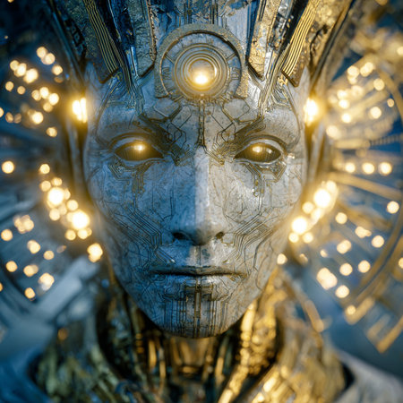 Close up of the face of a futuristic robot. 3d renderingの素材