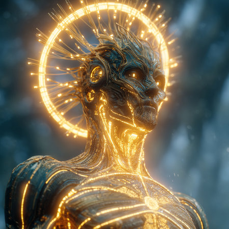 3d rendering of a female robot with a luminous brain.の素材