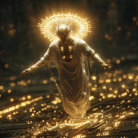 3d rendering of an angel with a light garland in the backgroundの素材