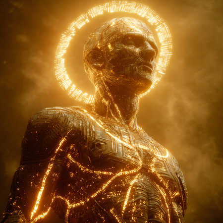 3D Illustration of a Futuristic Female Figure with Light Effectsの素材