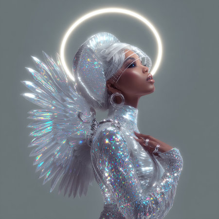 Beautiful girl with angel wings. 3d render. Beauty, fashion.の素材