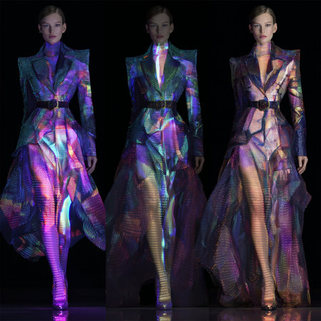 Fashion model wearing clothes designed by Zaha Hadid on the Bipa Fashion.hr fashion show in Milan, Italy.の素材