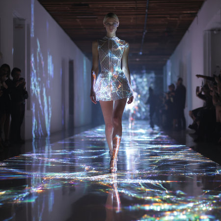 A model walks the runway during the Balmain show as part of the Paris Fashion Week Womenswear Spring/Summer 2016 in Paris, France.の素材