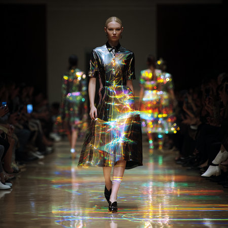 A model walks the runway during the Balmain show as part of the Paris Fashion Week Womenswear Spring/Summer 2016 in Paris, France.の素材