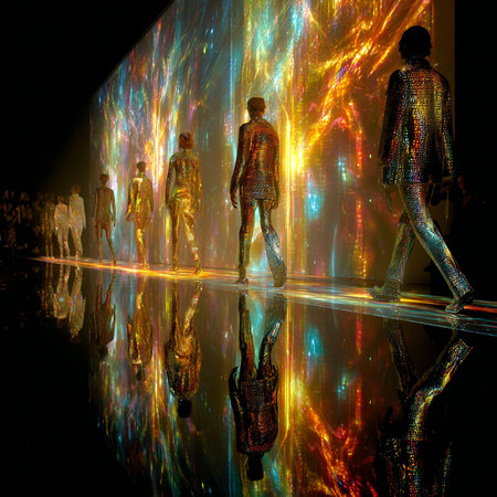 Fashion model wearing clothes designed by Robert Sever on the Bipa Fashion.hr fashion show in Milan, Italy.の素材