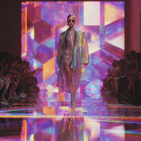 A model walks the runway during the Balmain show as part of the Paris Fashion Week Womenswear Spring/Summer 2016 in Paris, France.の素材