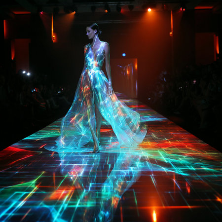 Fashion model wearing clothes designed by Robert Sever on the Zagreb Fashion Week show in Zagreb, Croatia.の素材