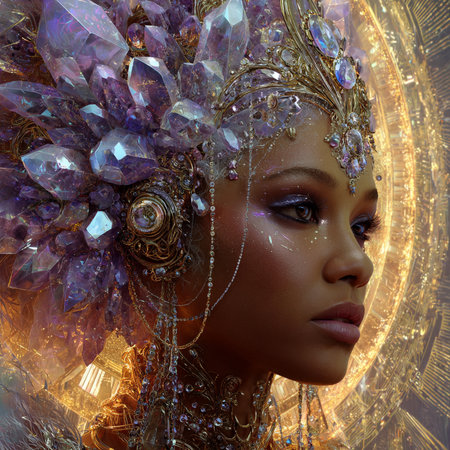 Fashion portrait of beautiful african american woman with jewelry.の素材