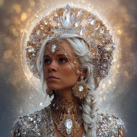 Portrait of a beautiful blonde woman in the image of Snow Queenの素材