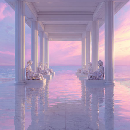 Pillars on the background of the sea. 3D renderingの素材