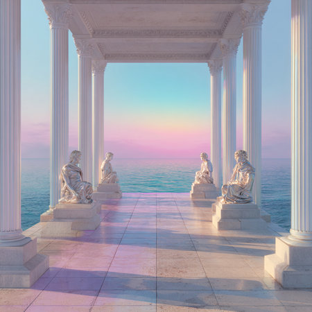 The Colonnade of Poseidon at sunset. 3D renderingの素材