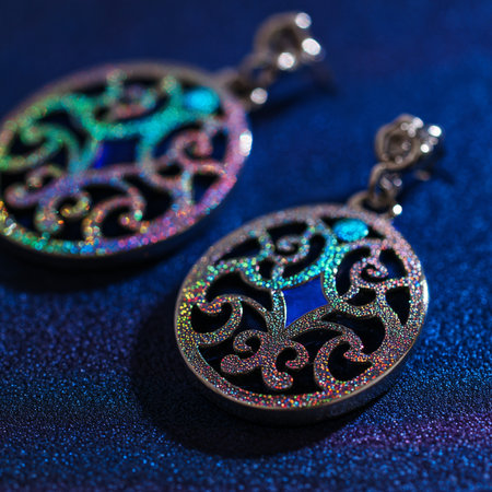 jewelry earrings on a dark blue background close-upの素材
