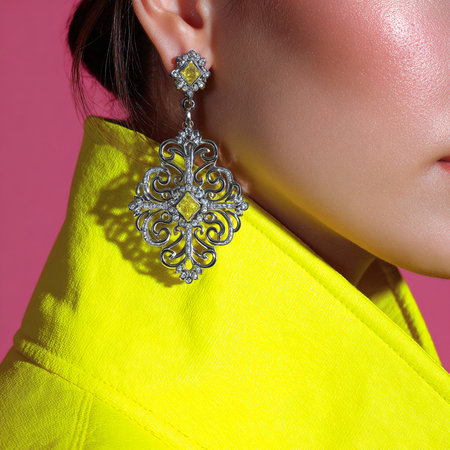 Close up portrait of a beautiful woman with earring. Luxury jewelryの素材