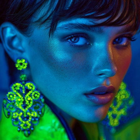 Fashion portrait of young beautiful woman with bright make-up.の素材