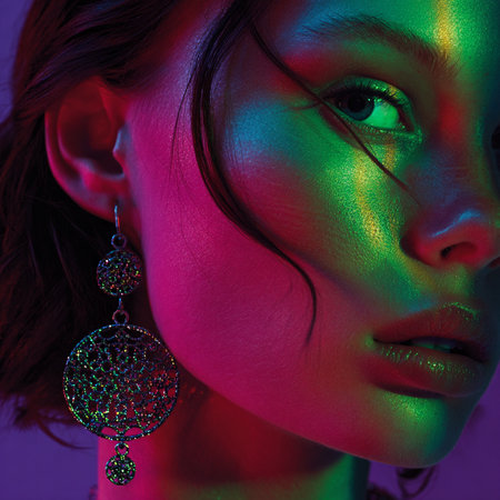 Fashion portrait of young beautiful woman with bright make-up.の素材