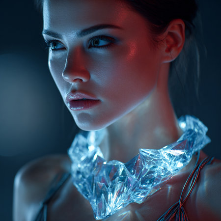 Fashion portrait of young beautiful woman with ice cube on her body.の素材