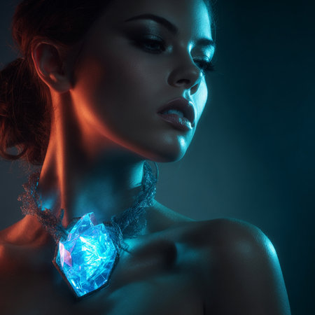 Fashion portrait of a beautiful woman with crystal. Jewelry and beauty.の素材